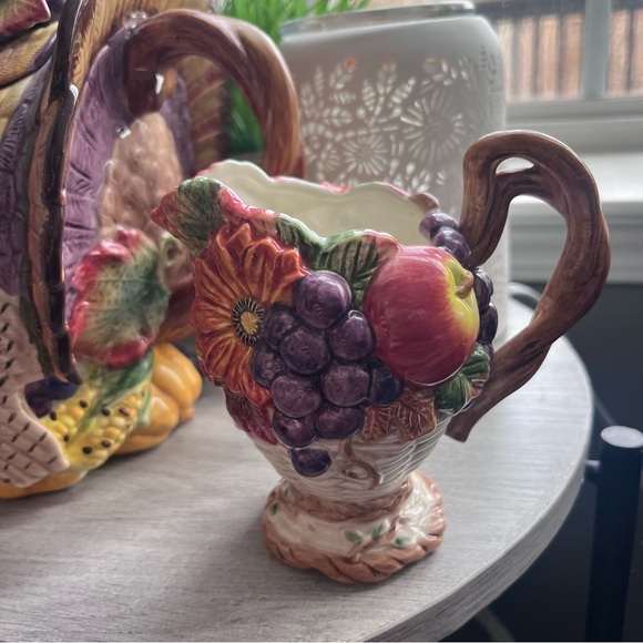 Fitz and Floyd Harvest Thanksgiving Turkey Teapot with Creamer & Sugar Bowl - Picture 5 of 16